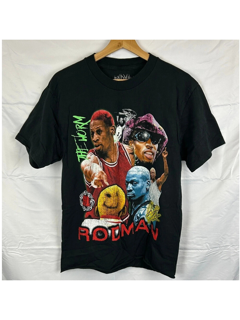 Dennis Rodman Apparel Men's M The Worm Graphic Black T-Shirt